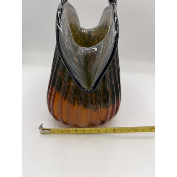 Vintage Murano Style Glass Handbag Purse Sculpture Cased Glass Fluted 8” Fall - Picture 11 of 11